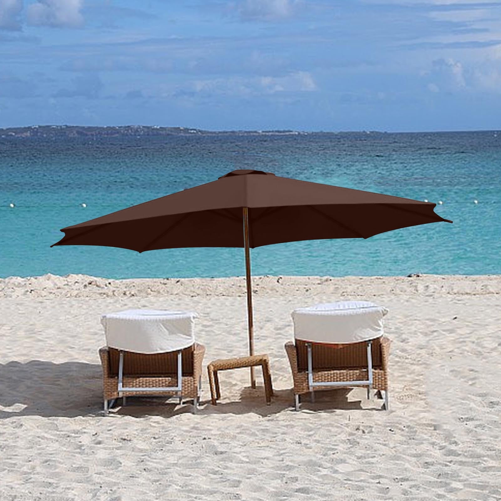 Kbndieu 9.8ft Beach Umbrella for Sand, Outdoor Portable Umbrella Replacement Canopy for 6 Ribs, Suitacse for Beach Patio Garden Pool Backyard on Clearance