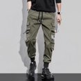 thumbnail image 3 of Classic Design Multi Pockets Cargo Pants, Men's Casual Loose Fit Drawstring Cargo Pants Joggers For Spring Summer Outdoor, 3 of 4