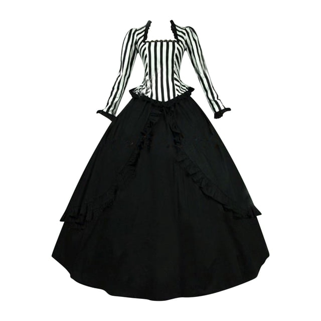 LOVZFMLL Costume Renaissance pour Femmes Robe de Bal Gothique Victorienne Robe Halloween Cosplay Fête Costume Rayures Noires et Blanches