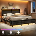 thumbnail image 5 of EnHomee Queen Size Bed Frame with 3 Fabric Drawers  Queen Bed Frame with Storage Headboard Metal Platform Bed Frame Queen with LED Lights & Charge Station,Gray Oak, No Box Spring Needed, 5 of 9