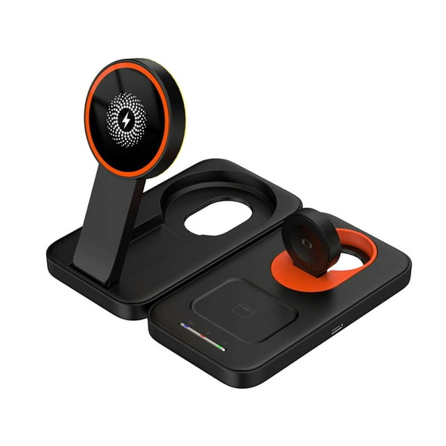 Reloj Inteligente para Teléfonos Android, Cargador Rápido Inalámbrico Magnético Plegable 3 en 1, 15W para Teléfonos Relojes Auriculares, Luz Led, Tipo C, Soporte de Cargador Inalámbrico Portátil