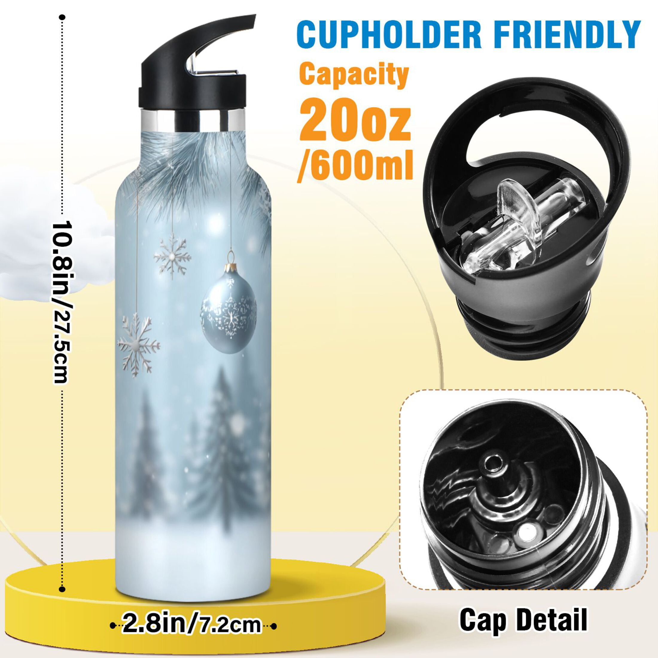 Kids Insulated Stainless Steel Sports Water Bottle 600ml (20oz) Glass Christmas Ornaments