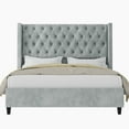 thumbnail image 4 of Merluxy Bed Frame Velvet Upholstered Platform Bed with 51.6" Tall Wingback Headboard,King,Light Grey, 4 of 9