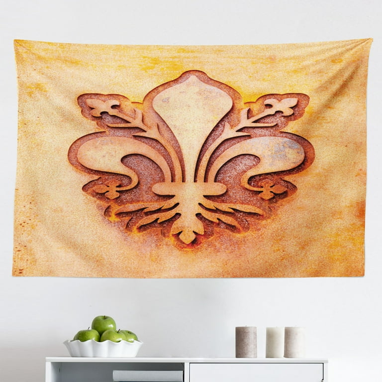 Fleur De Lis Tapestry Lily Pattern Classic Retro Royal Vintage European Iris Ornamental Art Fabric Wall Hanging Decor for Bedroom Living Room Dorm