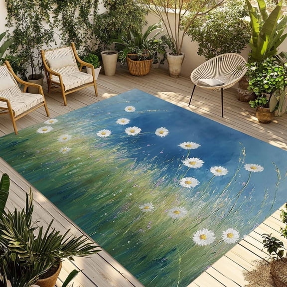 Fsddascl Spring Floral Outdoor Rug for Patio/Deck/Porch, Non-Slip Large Area Rug 4 x 6 Ft, Modern Oil Painting Farmhouse Flower Indoor Outdoor Rugs Washable Area Rugs, Reversible Camping Rug Carpet
