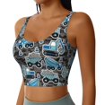 thumbnail image 2 of Fotbe Blue Excavator Pattern Womens' Sports Bra Longline Wirefree Padded with Medium Support Sports Moisture-Wicking Workou Vest,Tank Top-Large, 2 of 7