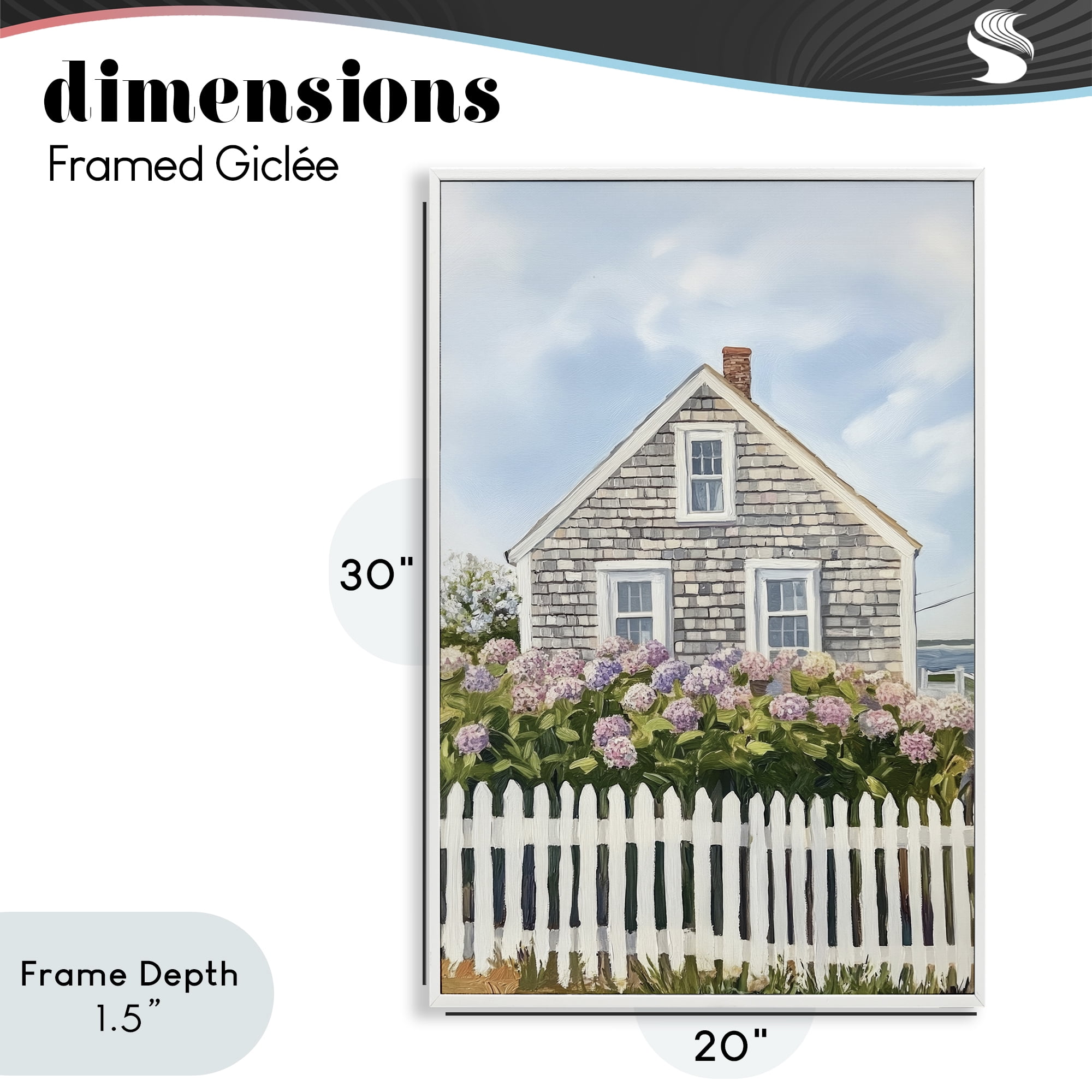 Stupell Industries Coastal Cottage Hydrangea Garden White Framed Giclee Art, design by Sisi and Seb