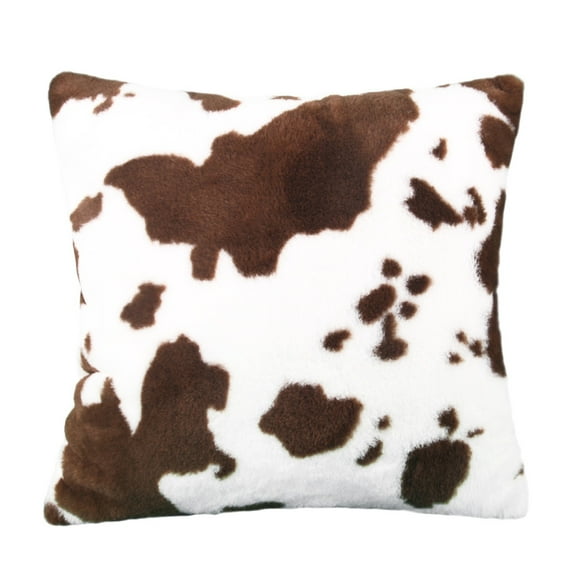 Dengmore Cow Pattern Plush Pillowcase Pattern Short Plush Sofa Family Cushion brown
