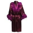 thumbnail image 3 of Robes Women Silk Nightgown Feather Trim Light Soft Robe Valentines Day Night Robes for Women, 3 of 4