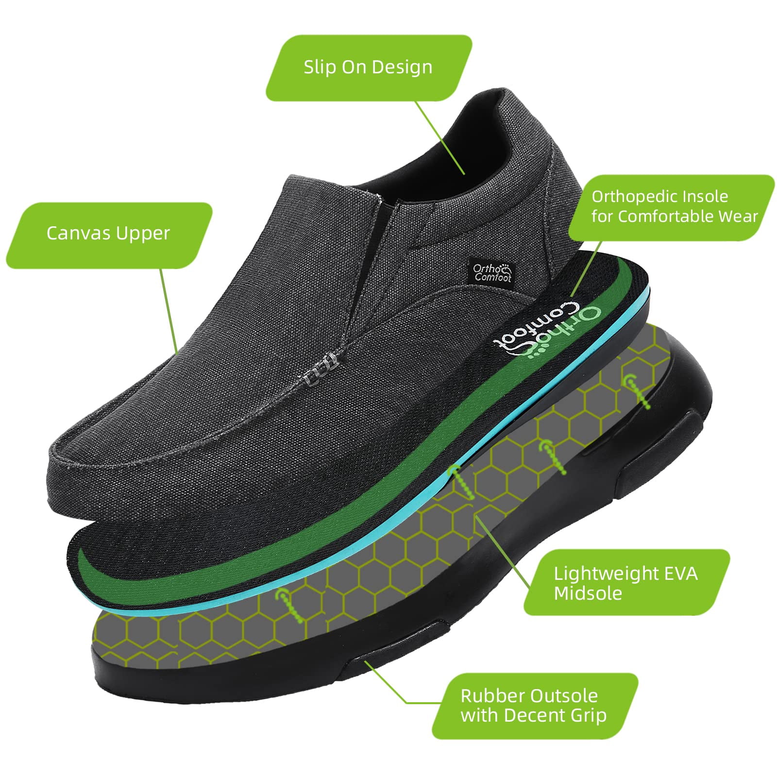 OrthoComfoot Mens Slip On Loafers,Arch Support Boat 