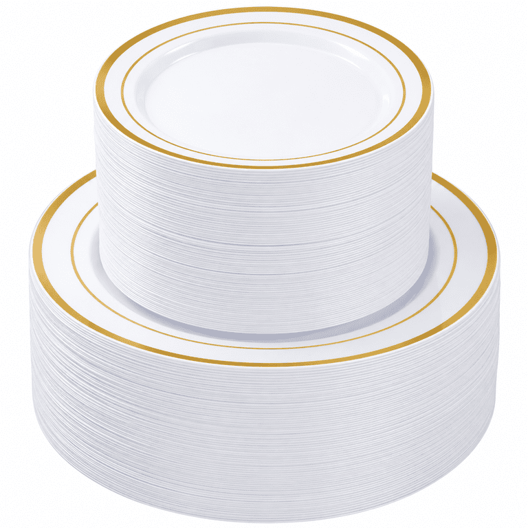 Goodluck Disposable Plastic Plates, 200 Count Gold Rim photo 1