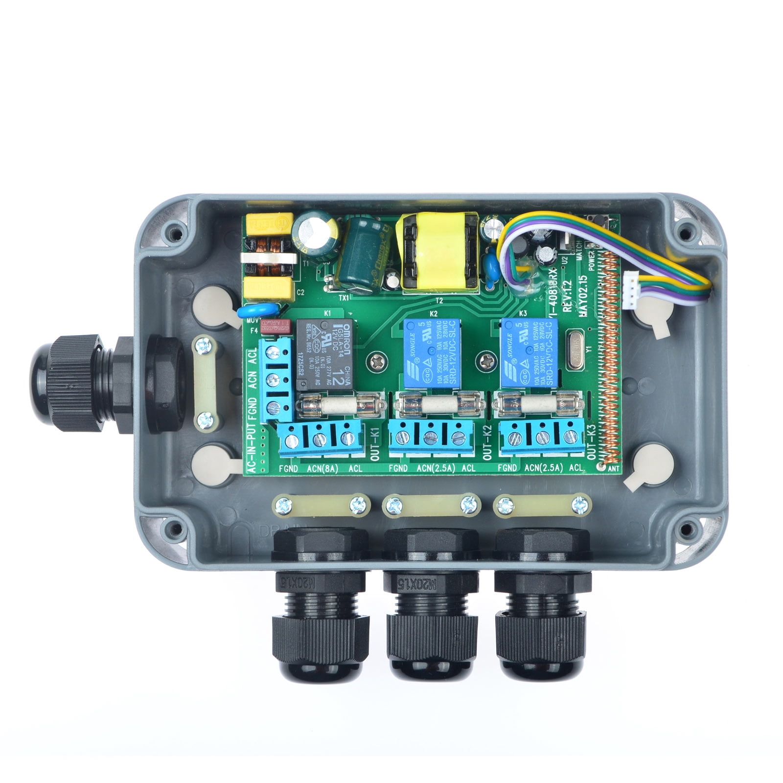 GREENCYCLE 2 Set 15A 3-Gang Junction Box Weatherproof Outdoor Switched with  with indicators and 4 x 20mm Cable Gland and Remote Power Switch IP66 Rated (2PK Box, 2PK Remote Control)