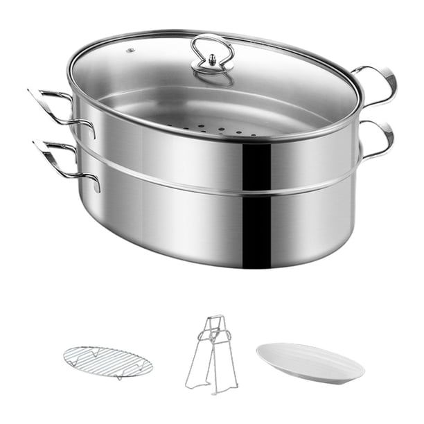Vaporizador de pescado, vaporizador de alimentos, utensilios de cocina, olla para asar, utensilios de cocina ovalados para verduras, huevos, mariscos, Doble Capa