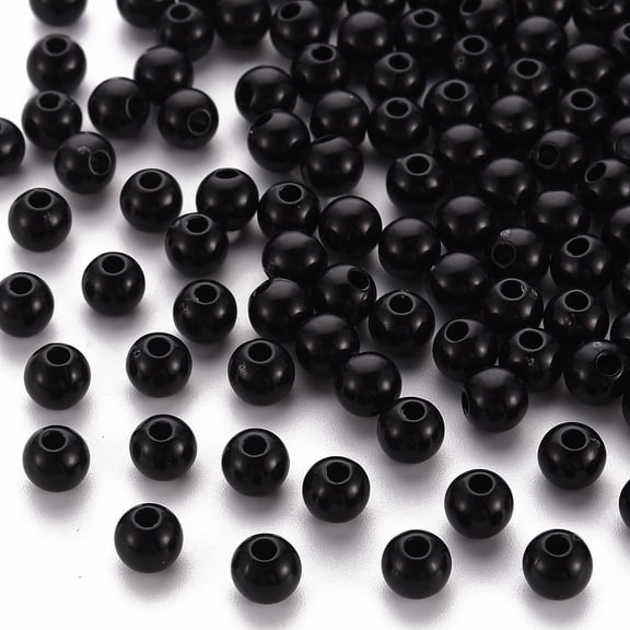 Opaque Acrylic Beads Round Black 6x5mm Hole: 1.8mm about 440pcs/50g