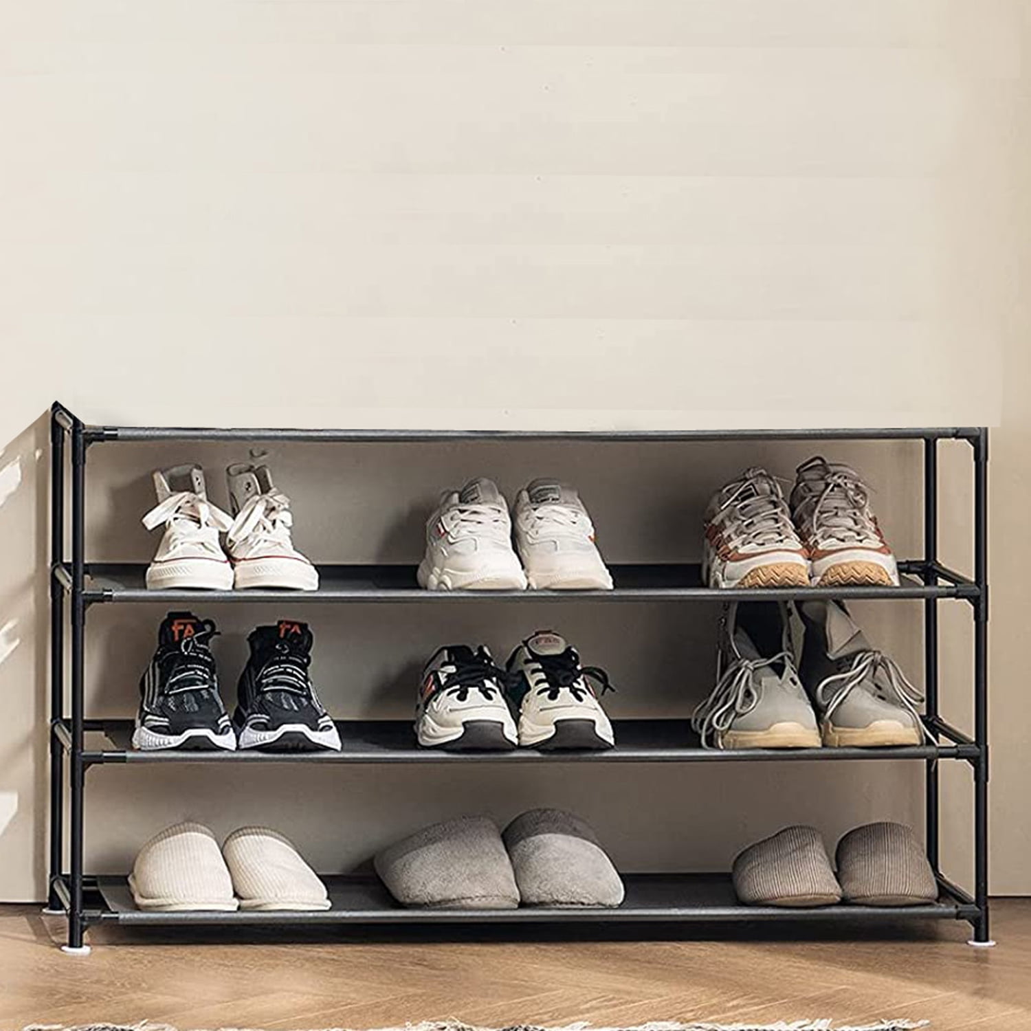 GUANJUNE 4 Tier Extendable Shoe Rack Organizer,Heavy Duty Metal Shelf  Organize Holds upto 20 Pairs Shoes,Space Saver Rack for Wardrobe