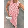 thumbnail image 5 of Women'S 2 Piece Gingham Set Summer Outfits Ruffle Tank Top and Wide Leg Pants Matching Lounge Set Pink S, 5 of 10