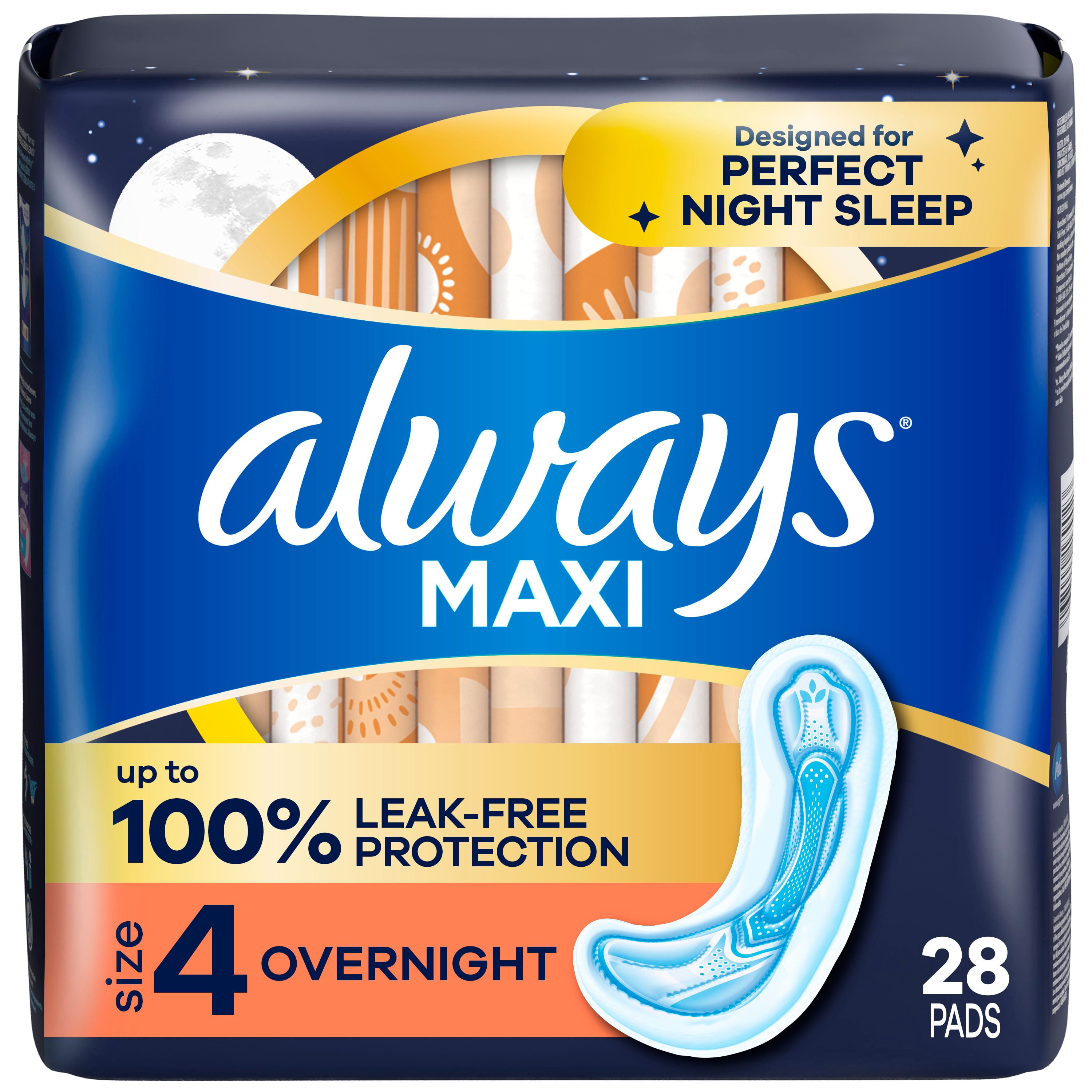 Serviettes Always Maxi, de nuit, degré d’absorption de nuit, sans ailes, pour femmes, taille 4, non parfumées