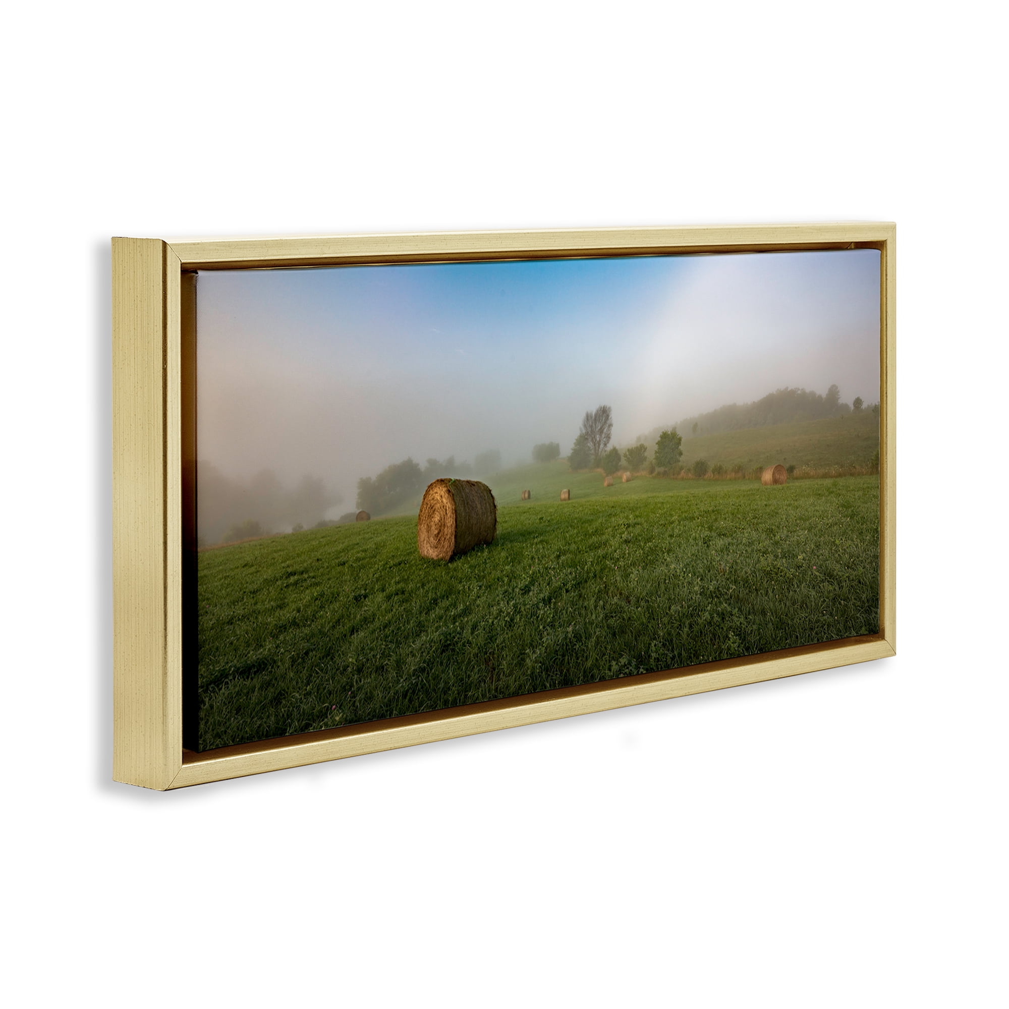 Stupell Industries Hay Bales Country Horizon Landscape & Nature Photography Gold Floater Framed Canvas Art Print Wall Art, 25 x 11