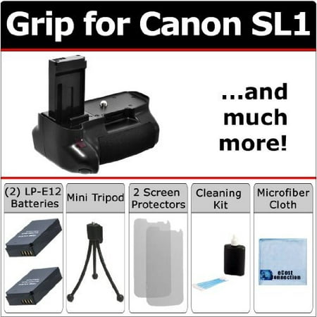 Battery Grip for Canon SL1 Camera with Remote Control + 2 LP-E12 Long Life Batteries + an eCostConnection Starter