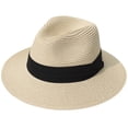 thumbnail image 1 of Lanzom Sombrero enrollable Panamá de paja de ala ancha para mujer Fedora Beach Sun Hat UPF50+, 1 of 5