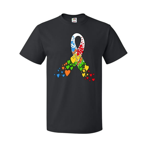Inktastic Autism Awareness Red Yellow Green Orange Blue Heart Ribbon T-Shirt