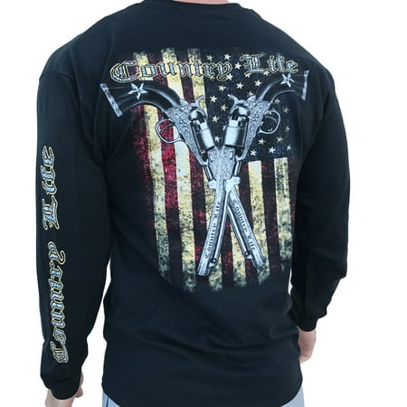 - Country Life American Flag and Pistols Black Long Sleeve Shirt (Medium)