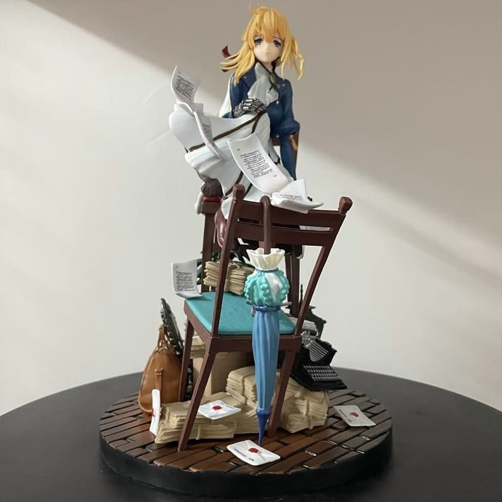 Violet Figure, Sitting Violet Evergarden Anime Figures 27cm/10.6inch Handmade Cosplay PVC Statues Collectible Souvenirs for Anime Fans Gifts