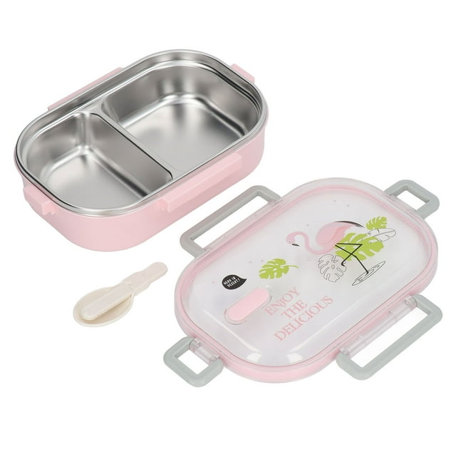 Stainless Steel Lunch Box, Food Grade Thermal Insulation Lunch Box Illustration Style Japanese Style For Outdoor Picnic For Children Transparent Pink Bird