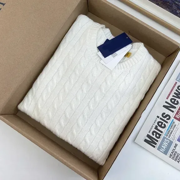 2024 RL Men‘s Sweater Masculina Pony 100% Cotton Knit Pullover Fashion Solid Color Casual Puller Homme Men‘s Sweater