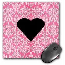 3dRose, Black Heart On Fuchsia Damask, MousePad