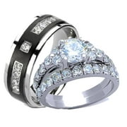 his hers cz wedding ring set stainless steel and black plated titanium - Wedding Rings Sets His And Hers his hers cz wedding ring set stainless steel and black plated titanium - Wedding Rings Sets His And Hers