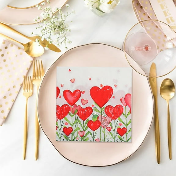 NWOKYZGH 20 Pack Valentine’s Day Paper Napkins Pink Watercolor Heart Disposable Luncheon Dinner Napkins for Party Supplies Table Decor