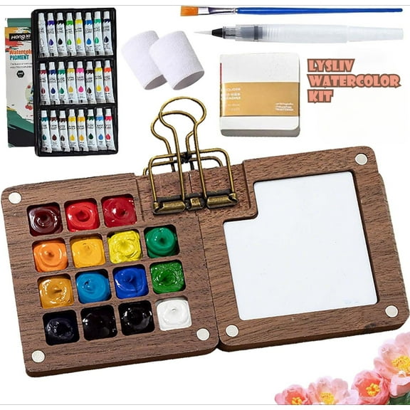 Lysliv Watercolor Kit, 2025 New Mini Watercolor Set with A Picture Book with Wrist Towels, Watercolors Paint Set for Beginners with 12/24 Color Paints
