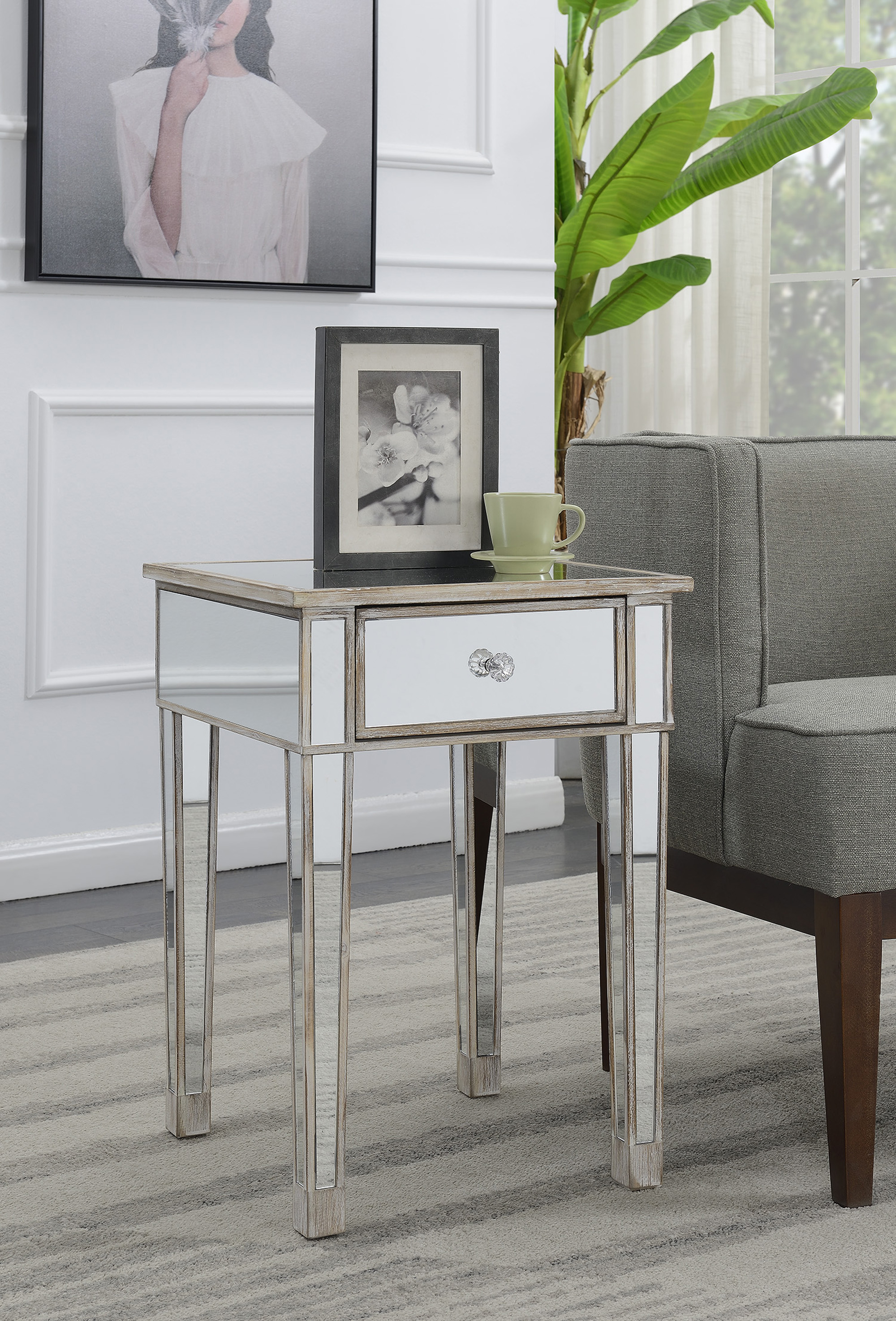 Convenience Concepts Gold Coast Mirrored End Table with Drawer