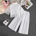 thumbnail image 5 of Summer Bohemian Outfits for Girls Short Sleeve Lapel Lace Button Down Shirts High Waist Pleated Pants Sets White 5-6 Years, 5 of 9