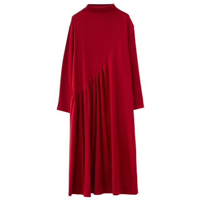 Vestido de cuello alto medio suelto de punto de talla grande artístico de otoño e invierno para mujeres gorditas