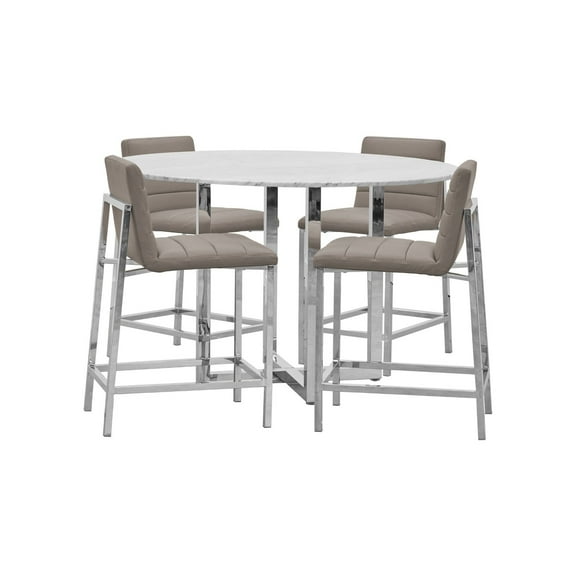 Modus Amalfi 5PC 54" Round Counter Tbl & 4 Metal Back Stool Set-Taupe