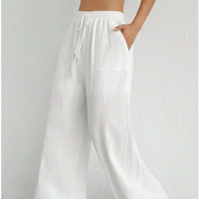 Pantalones casuales de color sólido con cordón y bolsillos micro ajustables para mujeres europeas y americanas