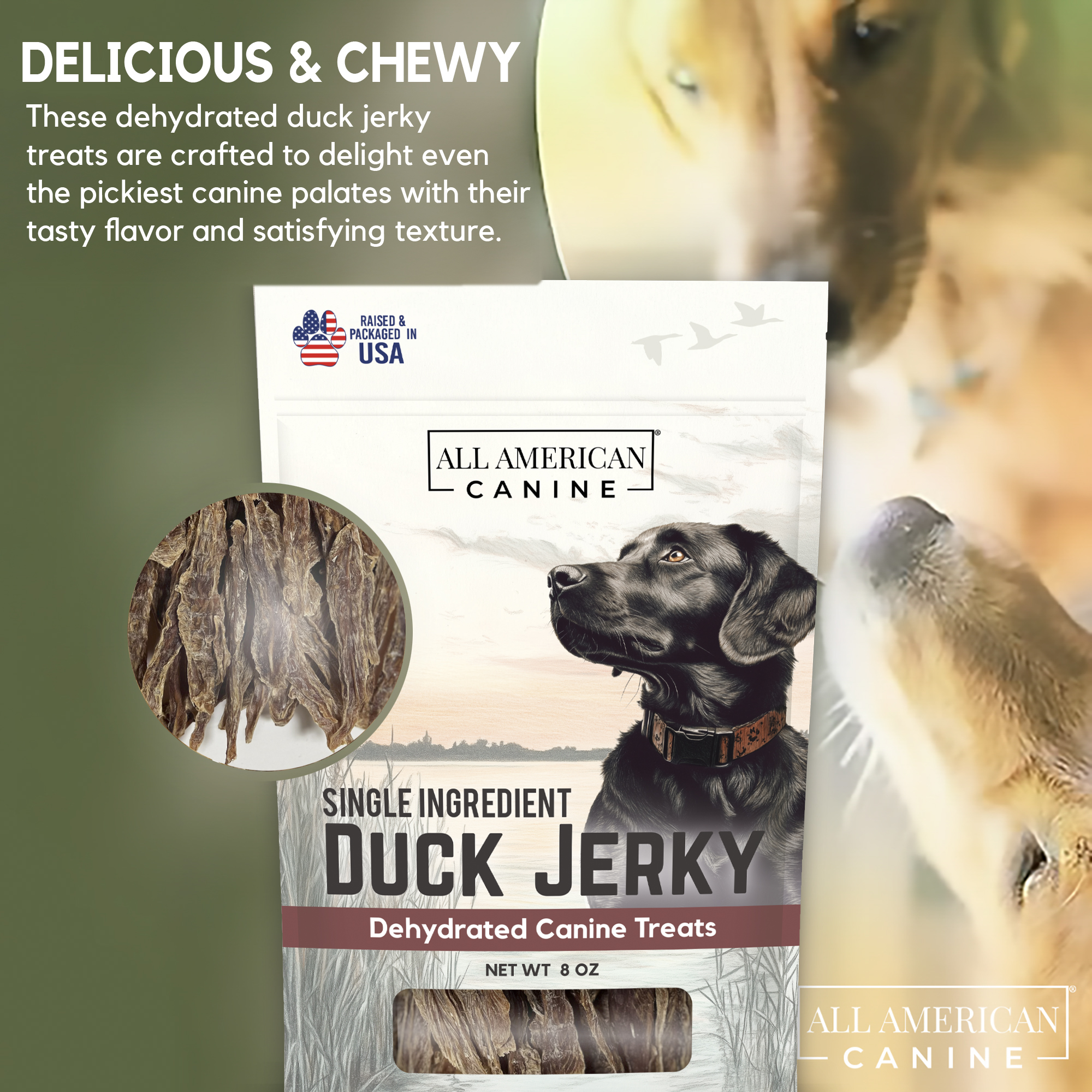 All American Canine Duck Jerky for Dogs, 8 oz Bag