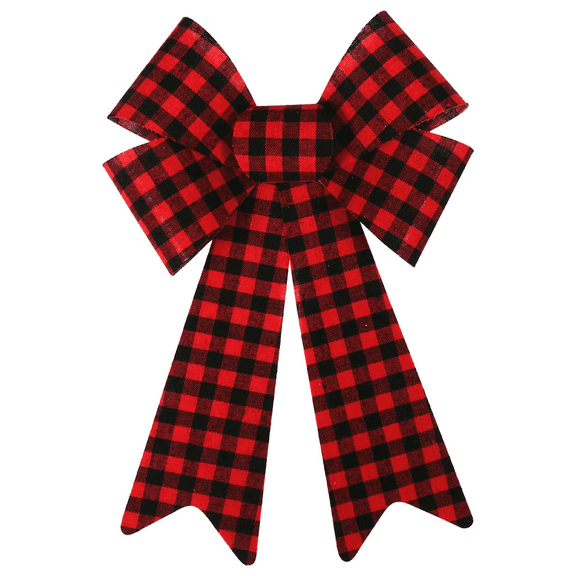 Christmas House Red and Black Buffalo Plaid Check PVC Bows, 14.6x8.7 in.