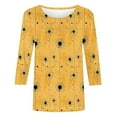 thumbnail image 4 of Fznquz Spring Tees for Women 2025 Yellow 3/4 Length Sleeve T Shirts Soft Floral Print Loose Fit Blouses Women, 4 of 5