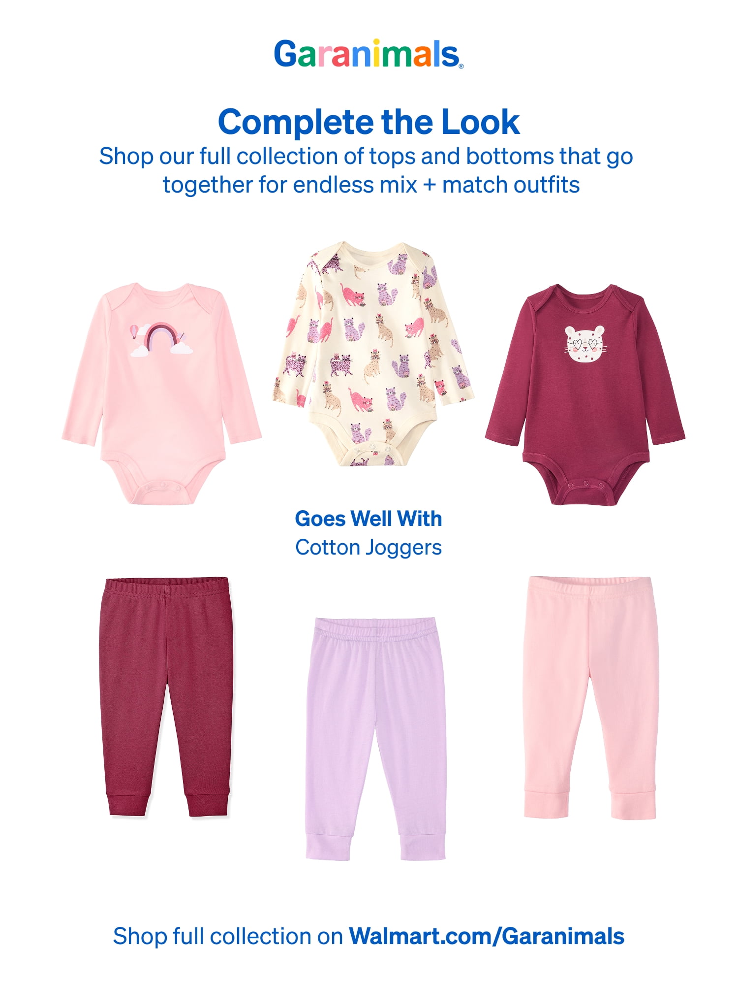 Garanimals Newborn & Baby Girl 100% Cotton Long Sleeve Bodysuits, Sizes 0–24M, 4-Pack