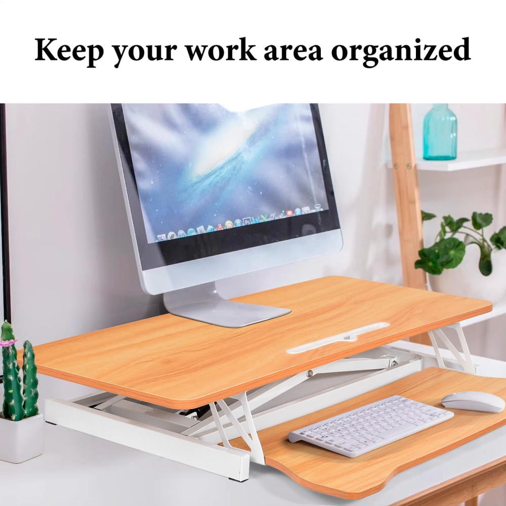 37" Standing Desk Converter Height Adjustable Sit to Stand Up Riser, Monitor and Laptop Workstation with Wide Keyboard Tray