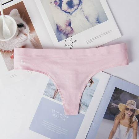

YIWEI European And American Solid Color Cotton Ladies Thong Pink One size 34-42cm