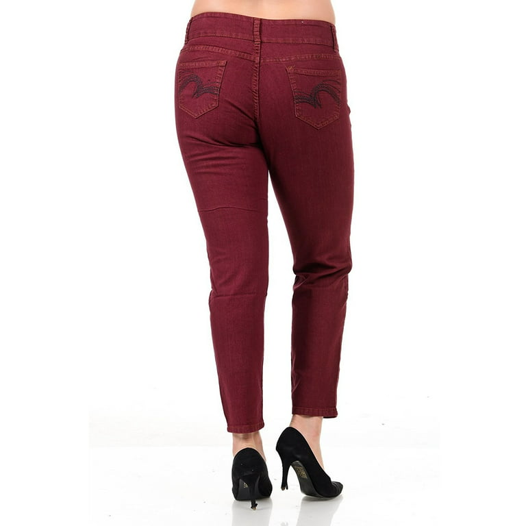 womens red skinny jeans