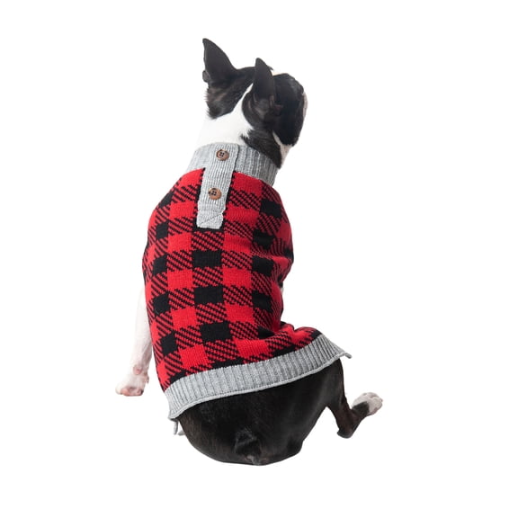 Vibrant Life Winter Dog and Cat Clothes Buffalo Check Plaid Sweater, Small