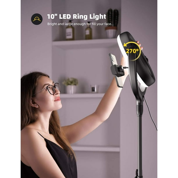 LED Selfie Ring Light 14 avec trépied, support de téléphone flexible,  télécommande Bluetooth et sac de transport pour maquillage en direct
