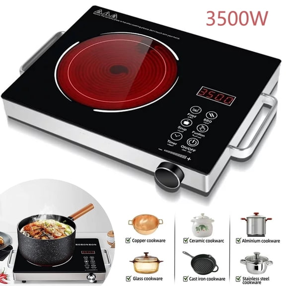 Jewelry Electric Ceramic Stove,3500W Single Burner Electric Cooktop,Portable Burner Hot Plate,Timer Electric Stove,Countertop Electric Stove top for Home,Camping,RV,Child Lock,BBQ,Stir Fry