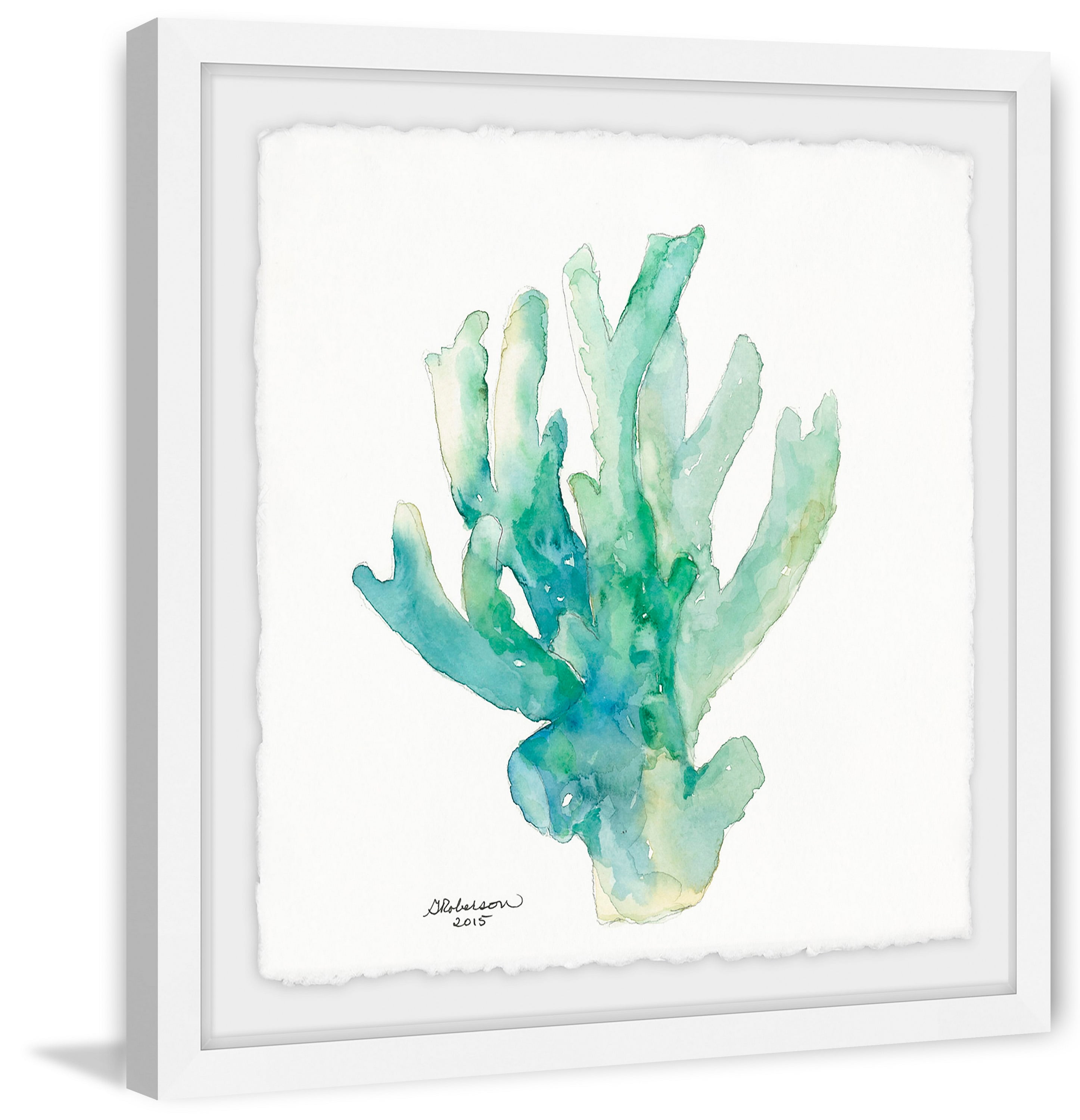 Green Coral in Watercolor Framed Painting Print