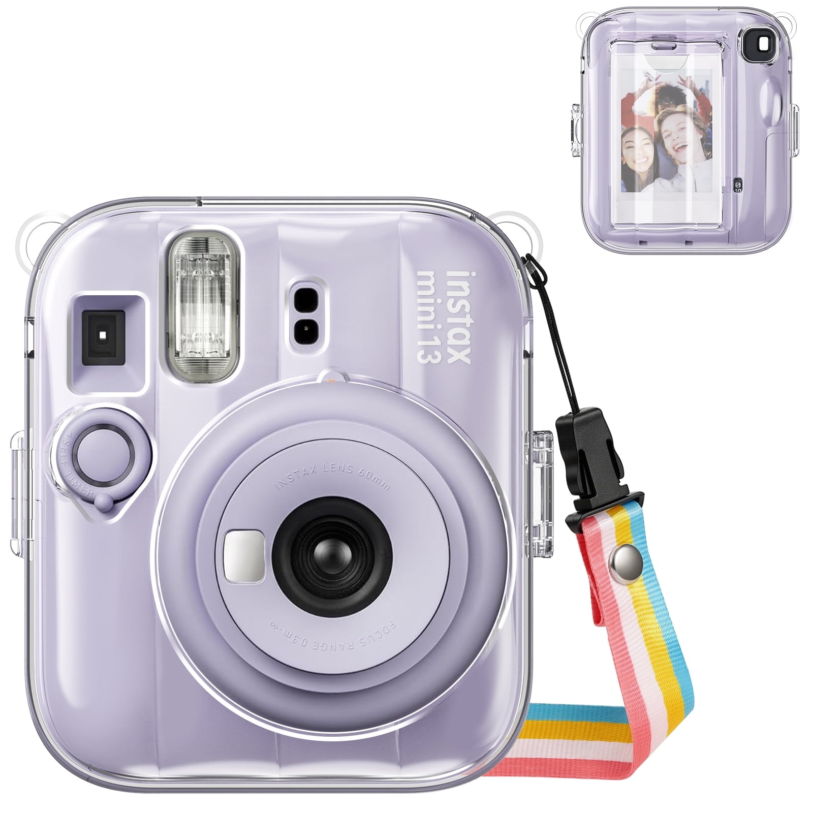 FINTIE Protective Clear Case for Fujifilm Instax Mini 13 Instant Camera - Crystal Hard Shell Cover with Upgraded Film Pocket for Storing Photos & Removable Shoulder Strap, Clear